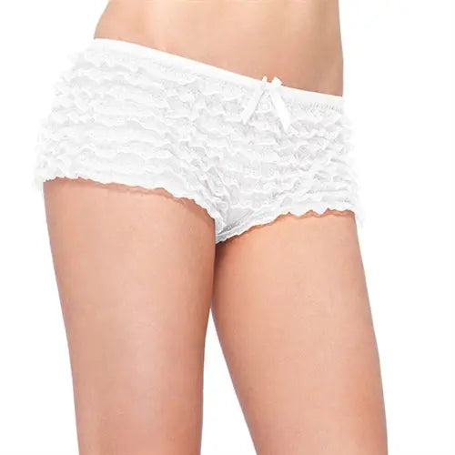 Lace Ruffle Tanga Shorts - One Size - White LA-2985WHT