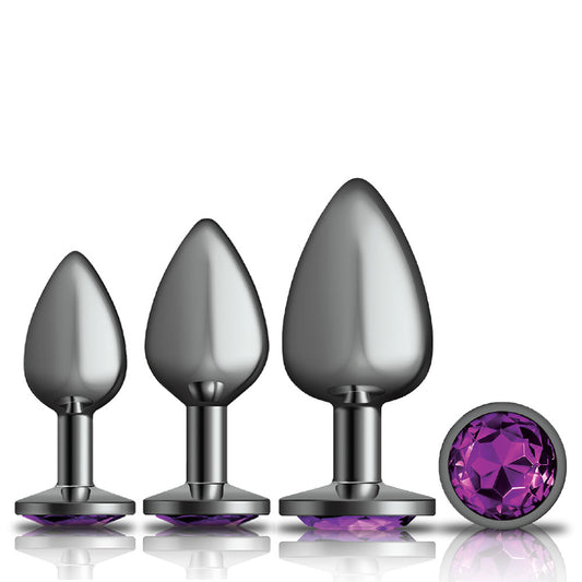 Cheeky Charms - Metal Butt Plug Gunmetal - Round - Deep Purple - Anal Trainer Kit VB-CC9151