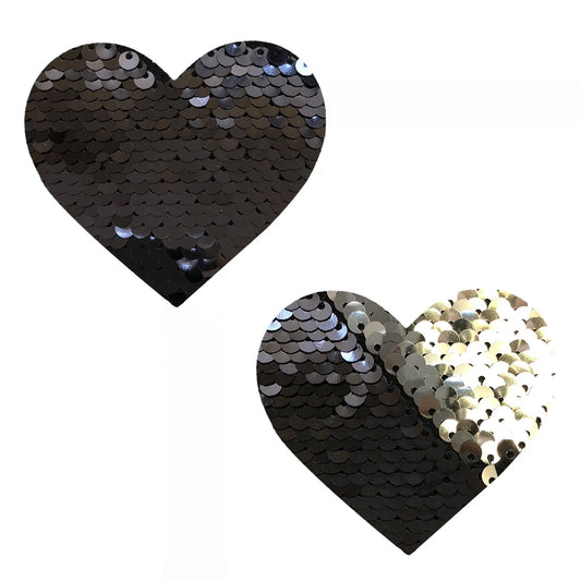 Sequin Medusa Magic Flip Black to Silver I Heart  U Nipztix Pasties NN-SQ-MED-NS