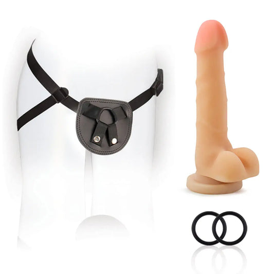 For You Harness Kit With 7 Inch Cock (Beige) Black Harness BL-80215