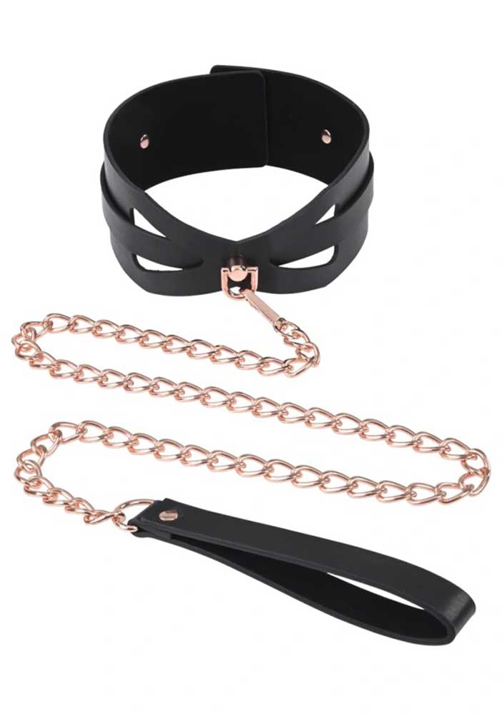 Brat Collar and Leash - Black / Rose Gold SS09841