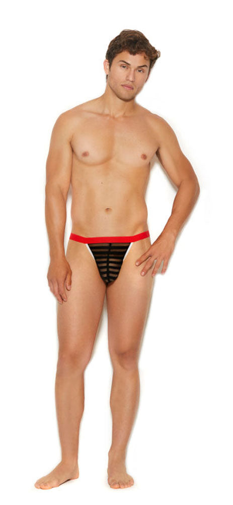 Men's Striped Mesh G-String Pouch - One Size -  Black EM-82308BLKOS